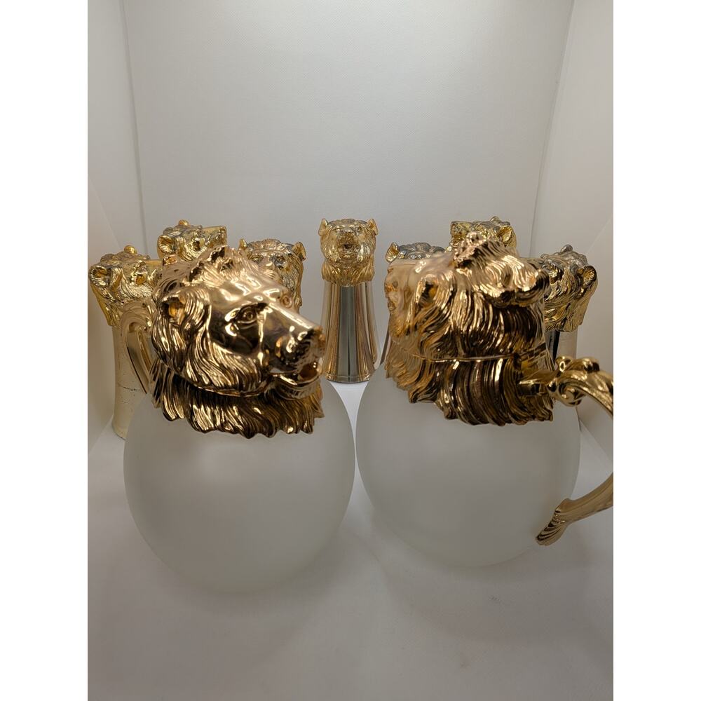 Carole Stupell Gold Lion Head Pitcher & 7 Stirrup Cups – Mid-Century Bar Set - Picture 12 of 16